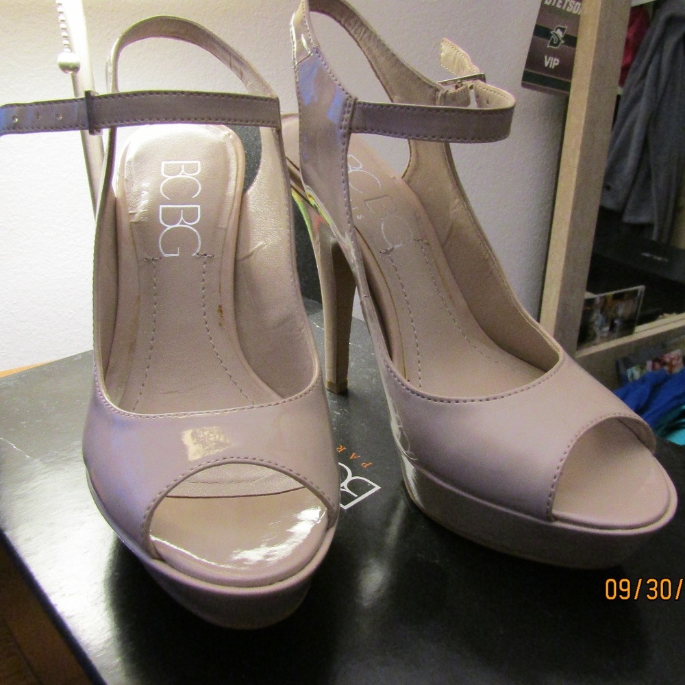 Bone/pinkish patent leather heels